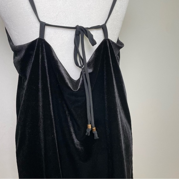 90s Y2K Whimsigoth sleeveless spaghetti strap v-neck velvet velour mini dress - Picture 5 of 12